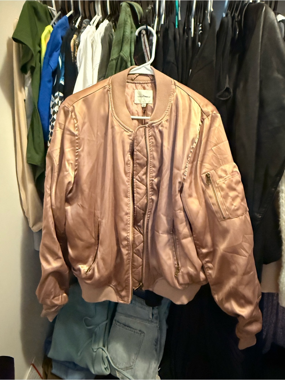 Cotton Candy Rose Pink Satin Bomber Jacket